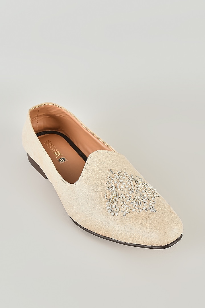 Beige Leather Juttis by Vanshik at Pernia's Pop Up Shop