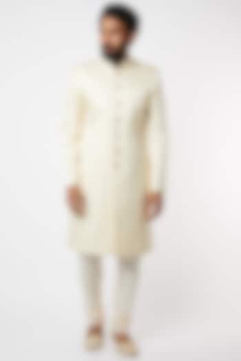 White Silk Sherwani Set by Vanshik