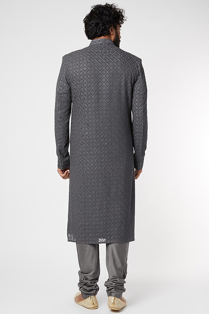 Grey Embroidered Kurta Set by Vanshik at Pernia's Pop Up Shop