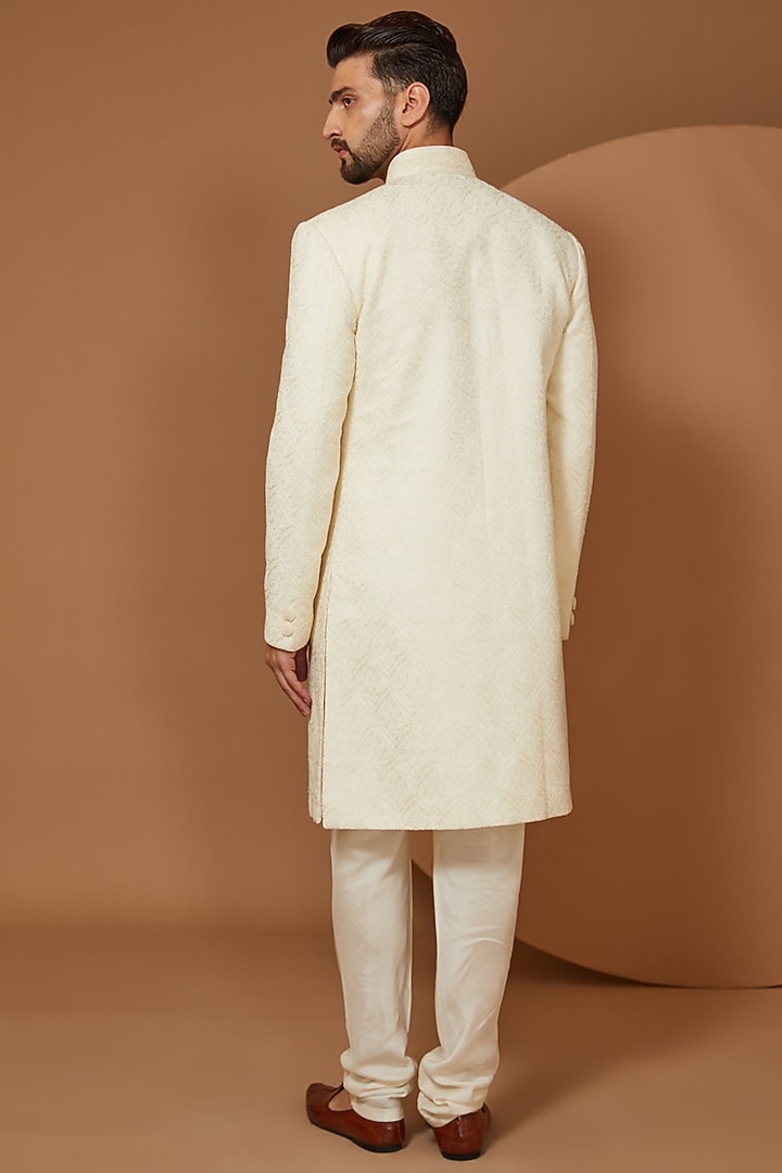 Pearl Silk Embroidered Wedding Sherwani Set by Vanshik at Pernia's Pop Up Shop