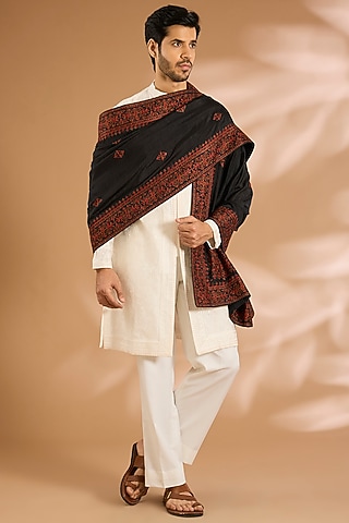 Black Cotton Silk Dupatta by Vanshik