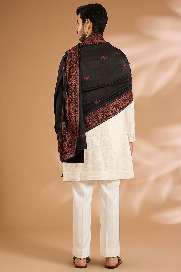 Black Cotton Silk Dupatta by Vanshik at Pernia's Pop Up Shop