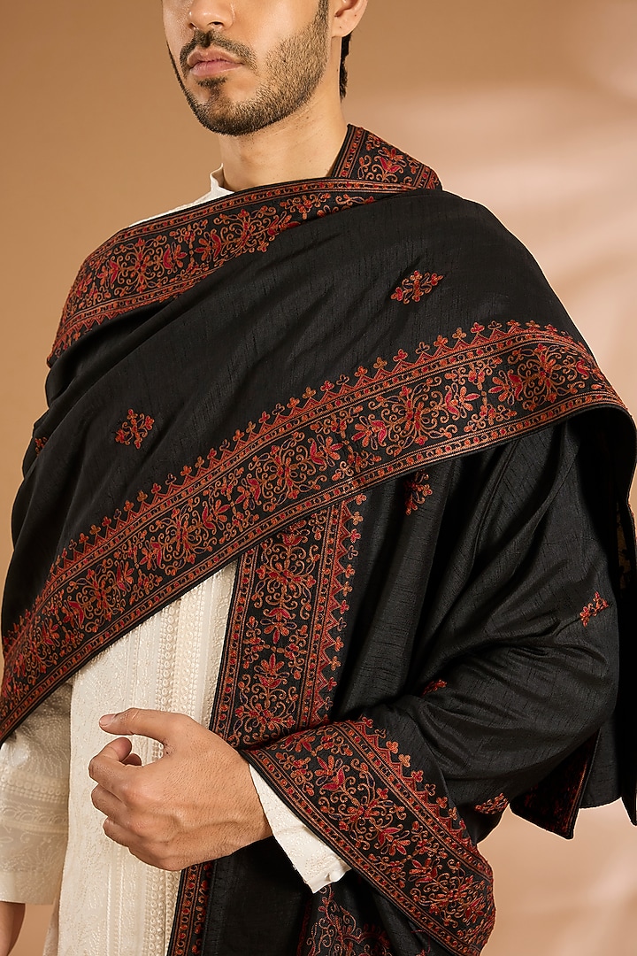 Black Cotton Silk Dupatta by Vanshik at Pernia's Pop Up Shop
