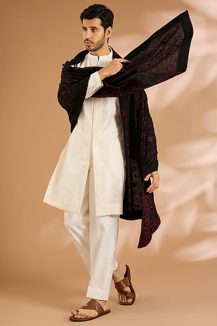 Black Cotton Silk Dupatta by Vanshik at Pernia's Pop Up Shop