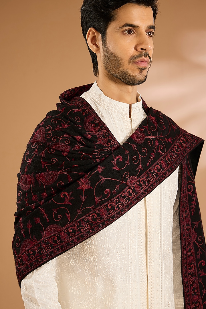 Black Cotton Silk Dupatta by Vanshik at Pernia's Pop Up Shop