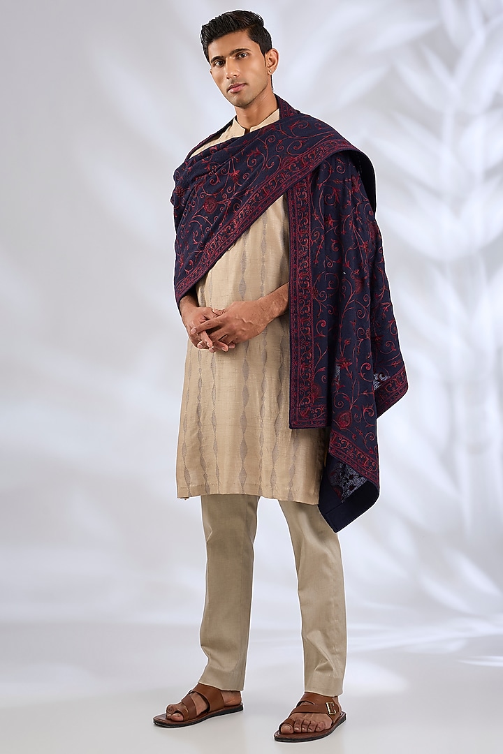 Navy Cotton Silk Pashmina Dupatta by Vanshik at Pernia's Pop Up Shop