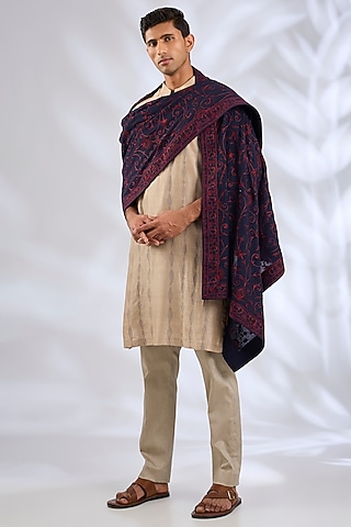 Navy Cotton Silk Pashmina Dupatta by Vanshik