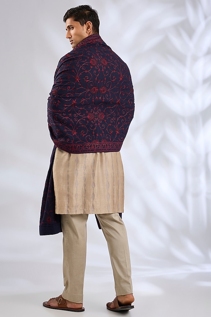 Navy Cotton Silk Pashmina Dupatta by Vanshik at Pernia's Pop Up Shop