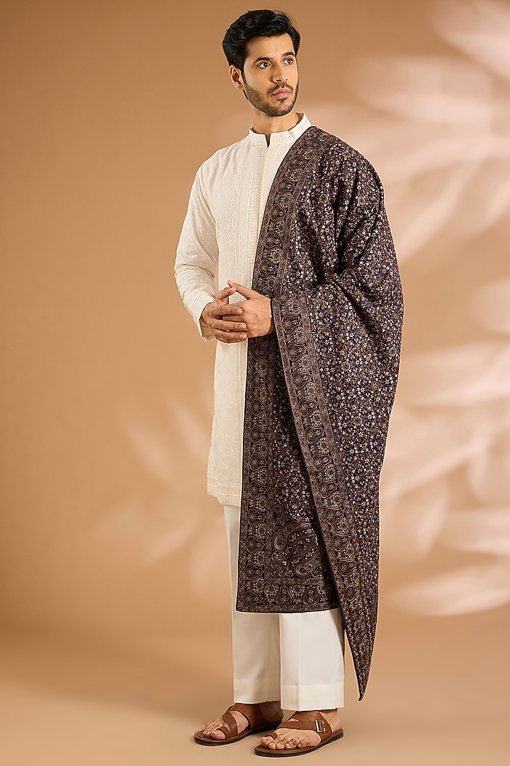 Navy Cotton Silk Dupatta by Vanshik at Pernia's Pop Up Shop