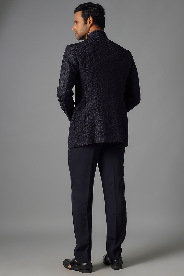 Blue Silk Hand Embroidered Jodhpuri Jacket Set by Vanshik at Pernia's Pop Up Shop