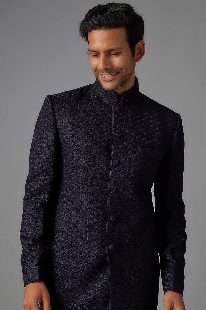 Blue Silk Hand Embroidered Jodhpuri Jacket Set by Vanshik at Pernia's Pop Up Shop