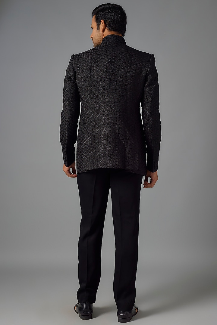 Black Silk Embroidered Jodhpuri Jacket Set by Vanshik at Pernia's Pop Up Shop