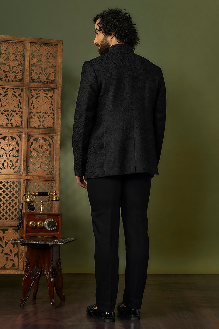 Black Pashmina Silk Crystal Embroidered Jodhpuri Set by Vanshik at Pernia's Pop Up Shop
