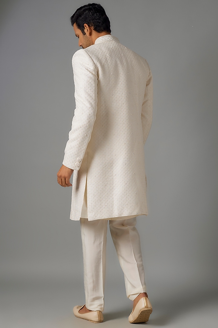 Ivory Silk Wedding Indowestern Jacket Set by Vanshik at Pernia's Pop Up Shop