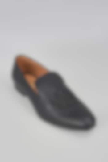 Black Leather Motif Embroidered Mojaris by Vanshik