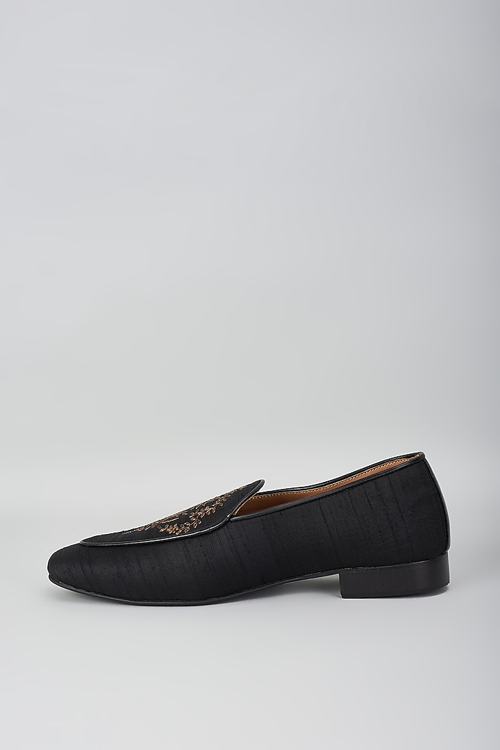 Black Processed Leather Jacquard & Suede Mojris by Vanshik