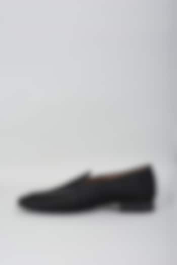 Black Processed Leather Jacquard & Suede Mojris by Vanshik