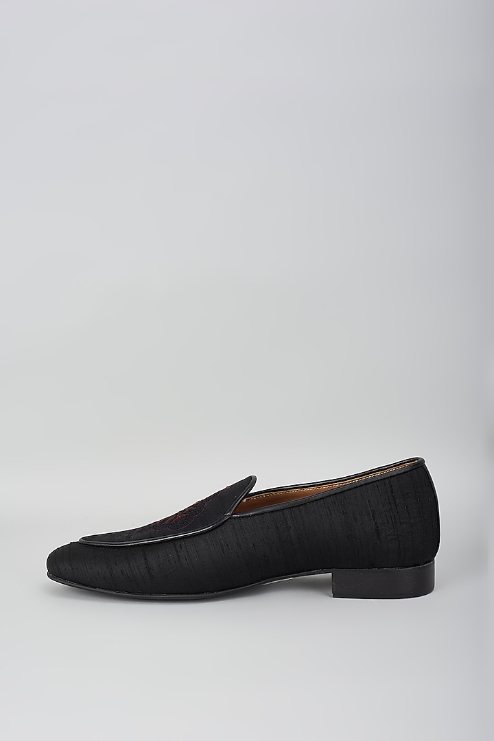 Black Processed Leather Jacquard & Suede Mojris by Vanshik