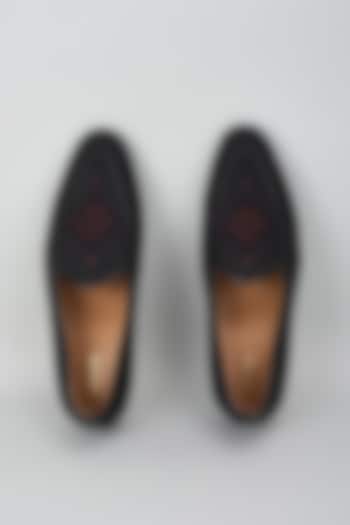 Black Processed Leather Jacquard & Suede Mojris by Vanshik at Pernia's Pop Up Shop