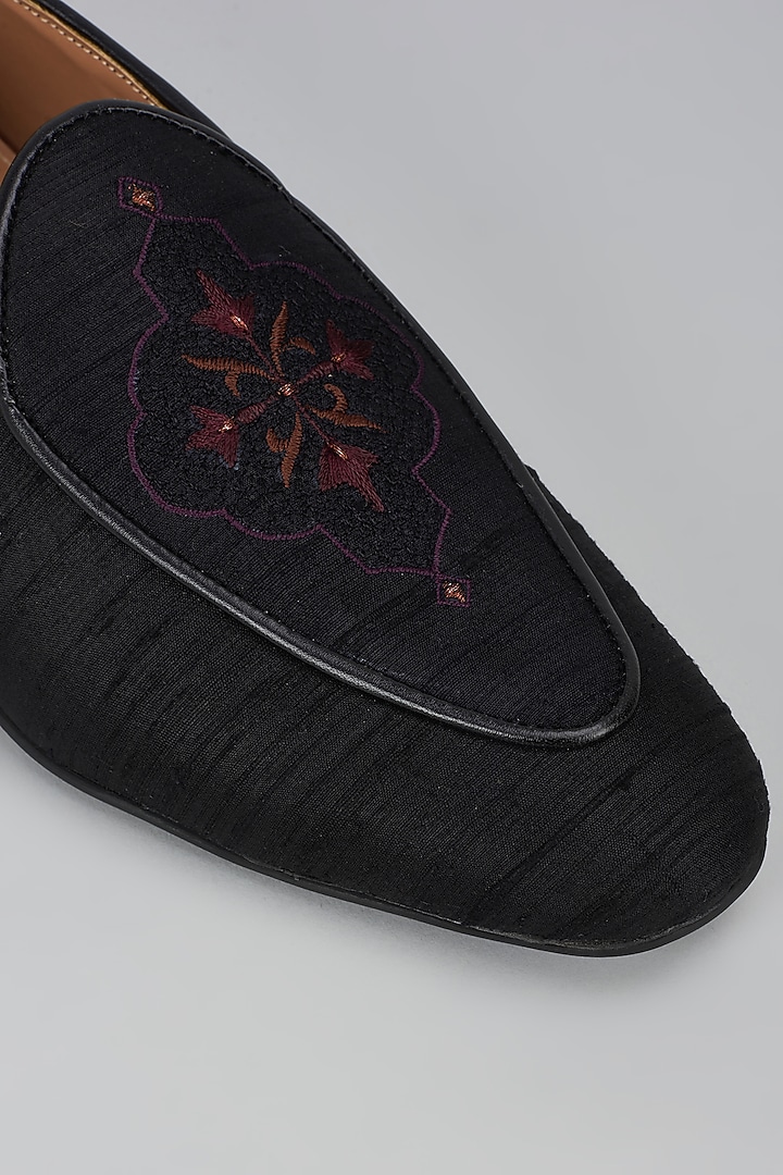 Black Processed Leather Jacquard & Suede Mojris by Vanshik at Pernia's Pop Up Shop