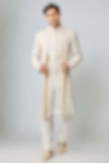 Ivory Silk Groom Sherwani Set by Vanshik at Pernia's Pop Up Shop