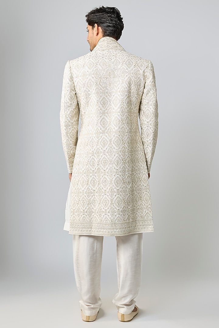 Ivory Silk Groom Sherwani Set by Vanshik at Pernia's Pop Up Shop