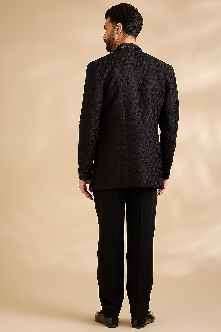 Black silk Groom Indowestern Set by Vanshik at Pernia's Pop Up Shop