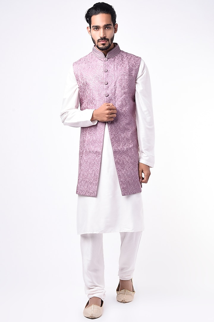 Mauve Wedding Indowestern Jacket With Kurta Set by Vanshik at Pernia's Pop Up Shop