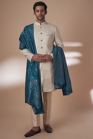 Teal Pashmina Blend Dupatta  by Vanshik