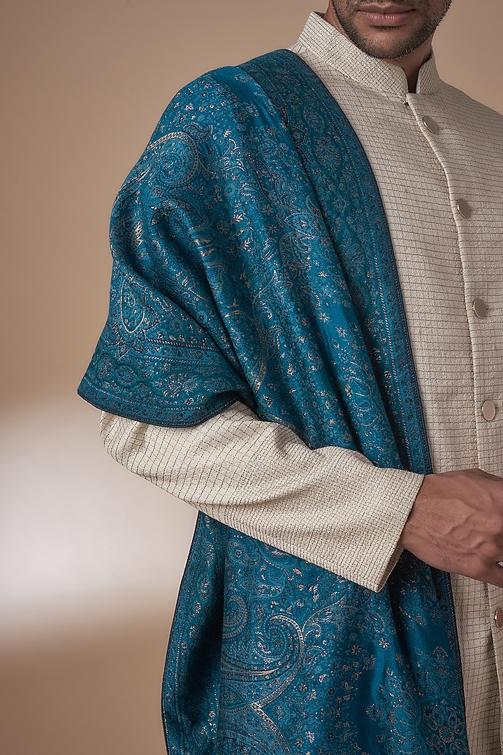 Teal Pashmina Blend Dupatta by Vanshik at Pernia's Pop Up Shop