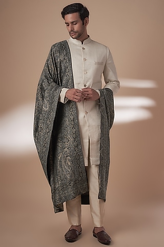 Grey Pashmina Blend Dupatta  by Vanshik