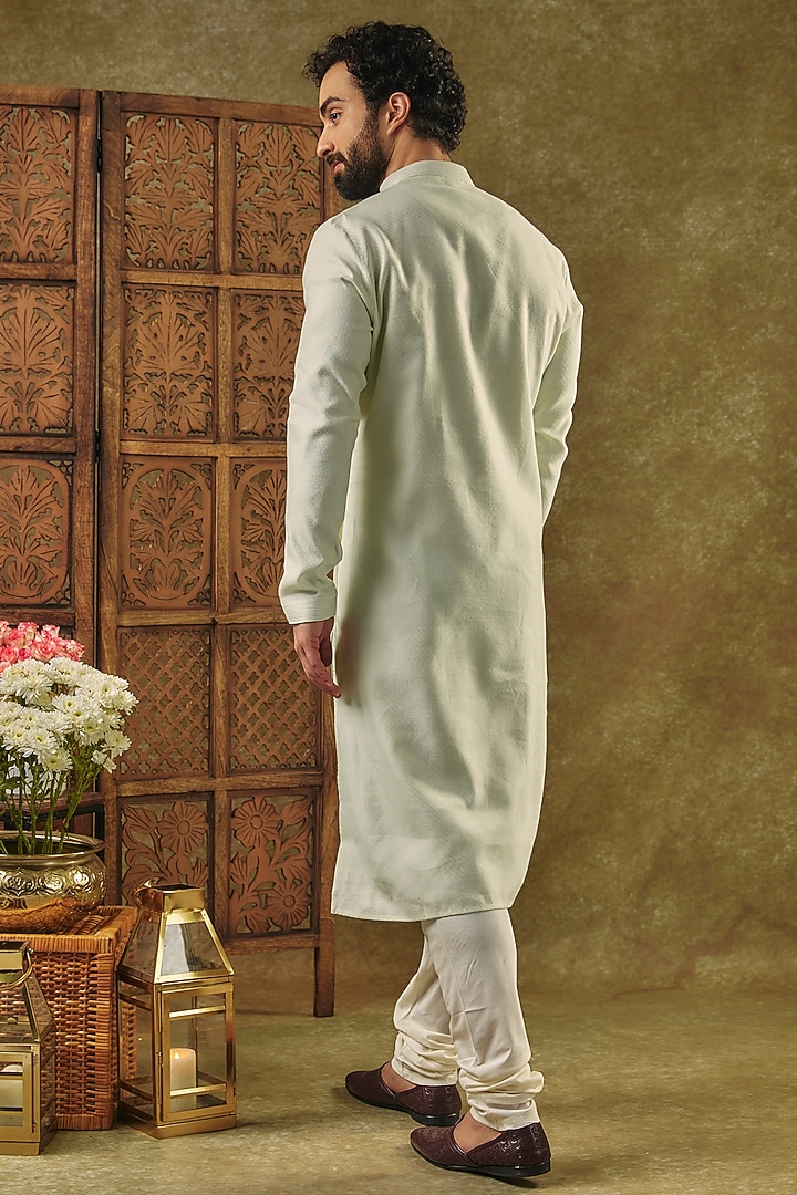 Mint Green Silk Jacquard Kurta Set by Vanshik at Pernia's Pop Up Shop