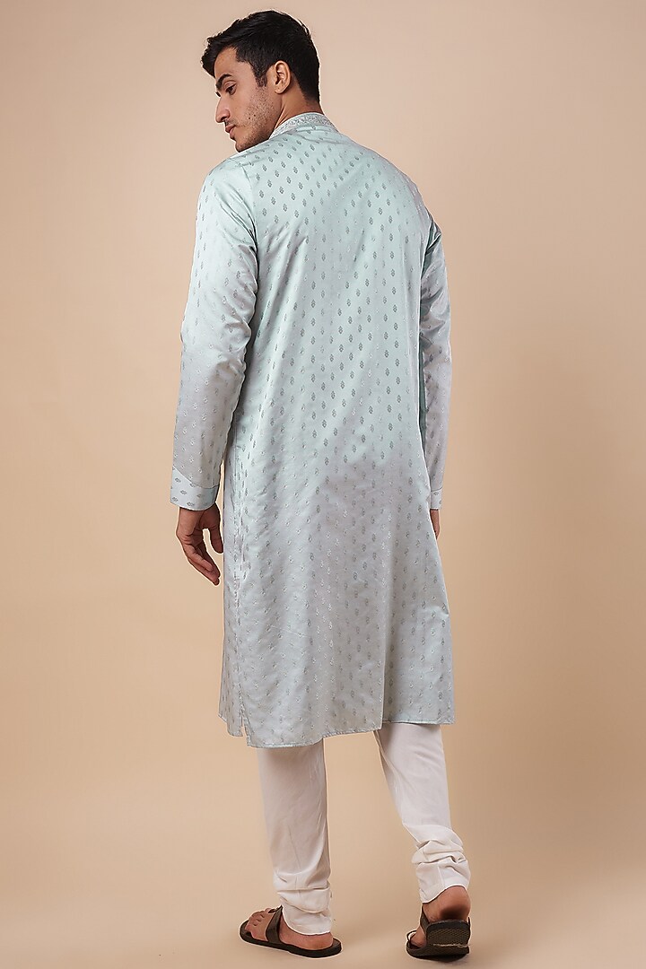 Pastel Blue Silk Jacquard Kurta Set by Vanshik at Pernia's Pop Up Shop