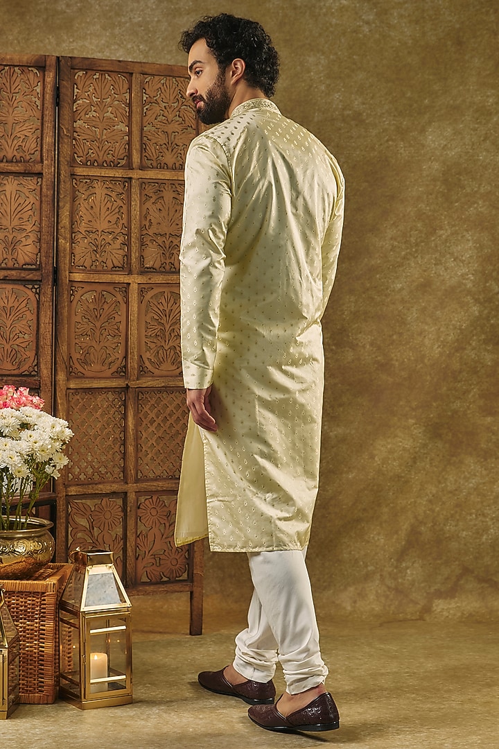 Mint Green Satin Silk Boota Embroidered Kurta Set by Vanshik at Pernia's Pop Up Shop