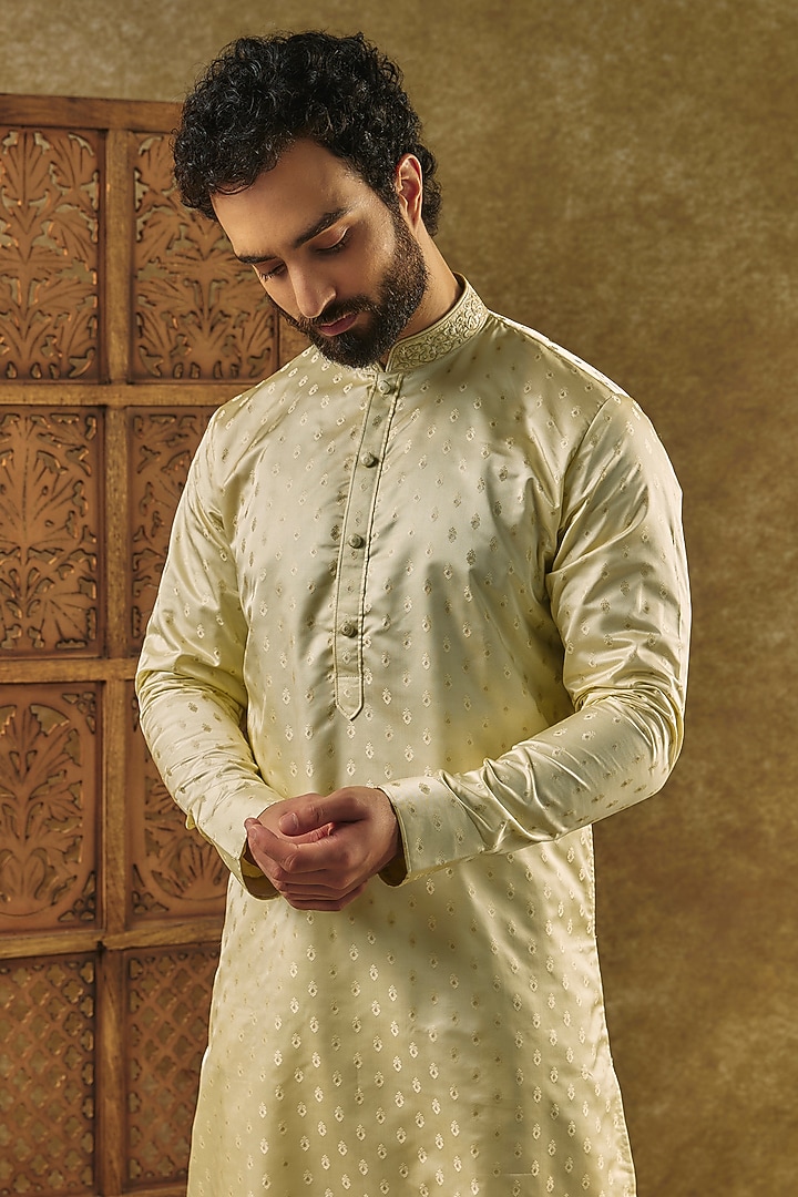Mint Green Satin Silk Boota Embroidered Kurta Set by Vanshik at Pernia's Pop Up Shop