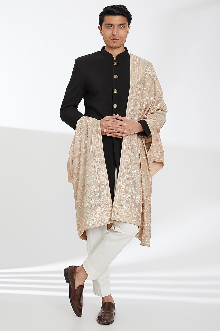 Blush Silk Machine Embroidered Dupatta by Vanshik at Pernia's Pop Up Shop