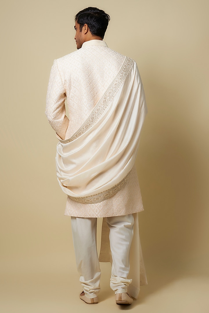 Cream Silk Blend Embroidered Shawl by Vanshik at Pernia's Pop Up Shop