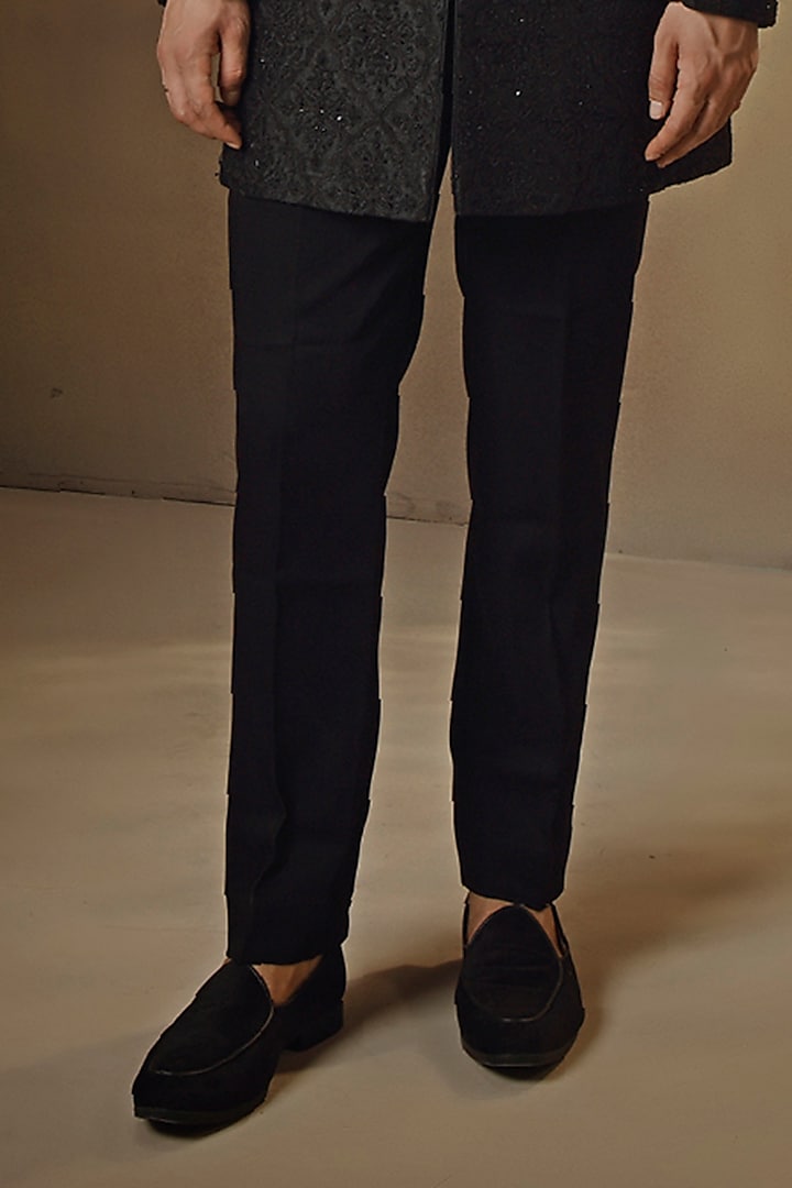 Black Raw Silk Cut-Diamond Embroidered Indo-Western Set by Vanshik at Pernia's Pop Up Shop