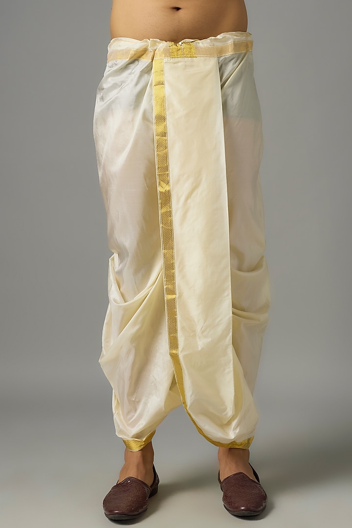 Cream Silk Pattu Kurta Set by Vanshik at Pernia's Pop Up Shop