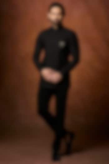 Black Silk Embellished Jodhpuri Set by Vanshik at Pernia's Pop Up Shop