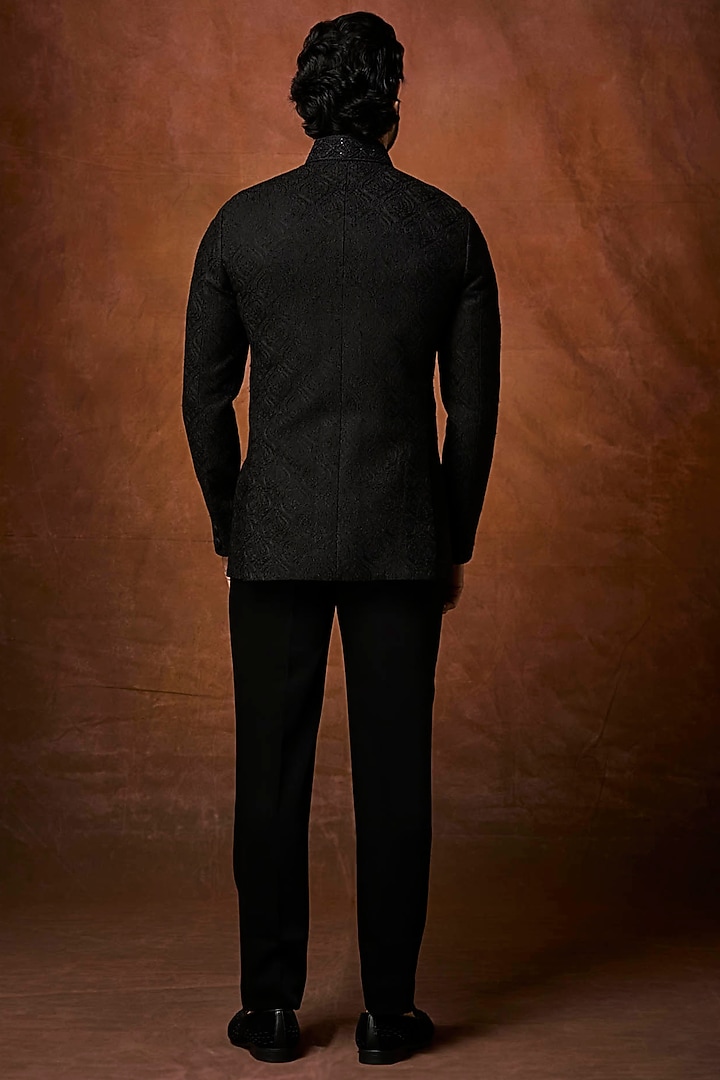 Black Silk Embellished Jodhpuri Set by Vanshik at Pernia's Pop Up Shop