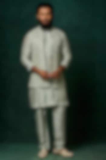 Sage Silk Embroidered Bundi Jacket Set by Vanshik at Pernia's Pop Up Shop