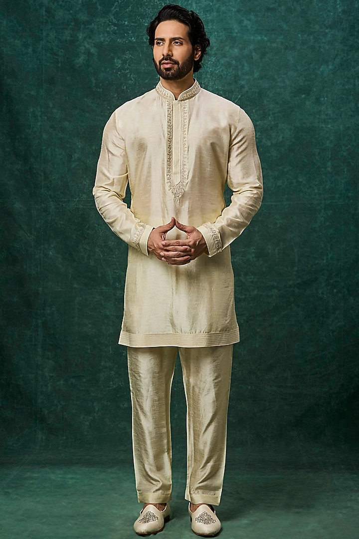 Mint Silk Pearl Embroidered Bundi Jacket Set by Vanshik at Pernia's Pop Up Shop