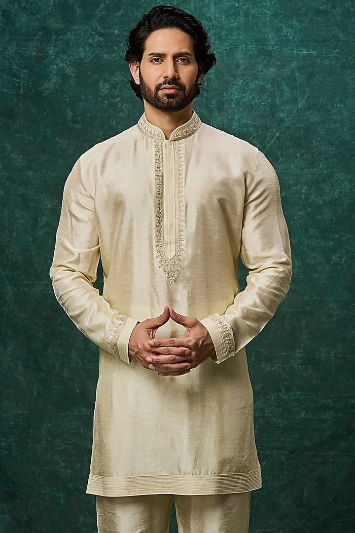 Mint Silk Pearl Embroidered Bundi Jacket Set by Vanshik at Pernia's Pop Up Shop