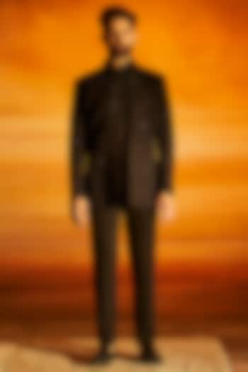 Black Silk Glass Bead Embroidered Groom Indowestern Set by Vanshik at Pernia's Pop Up Shop