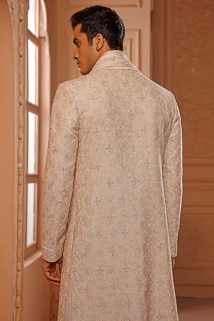 Blush Pink Mirror Embroidered Groom Sherwani Set by Vanshik at Pernia's Pop Up Shop