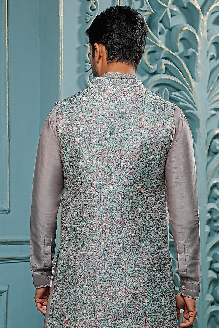 Mint & Grey Pashmina Indo-Western Set by Vanshik at Pernia's Pop Up Shop