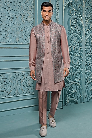 Mauve & Grey Pashmina Indo-Western Set by Vanshik