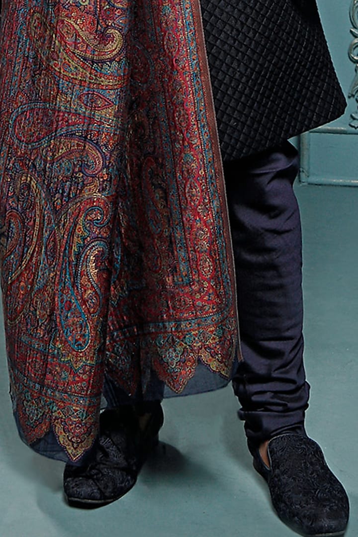 Black Raw Silk Wedding Sherwani Set by Vanshik at Pernia's Pop Up Shop