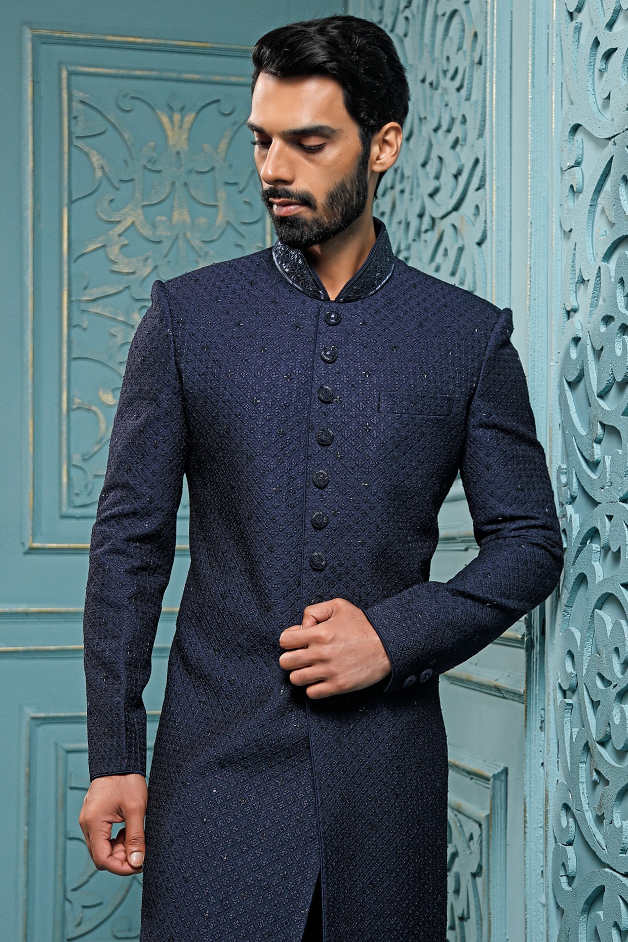 Dark blue sherwani best sale